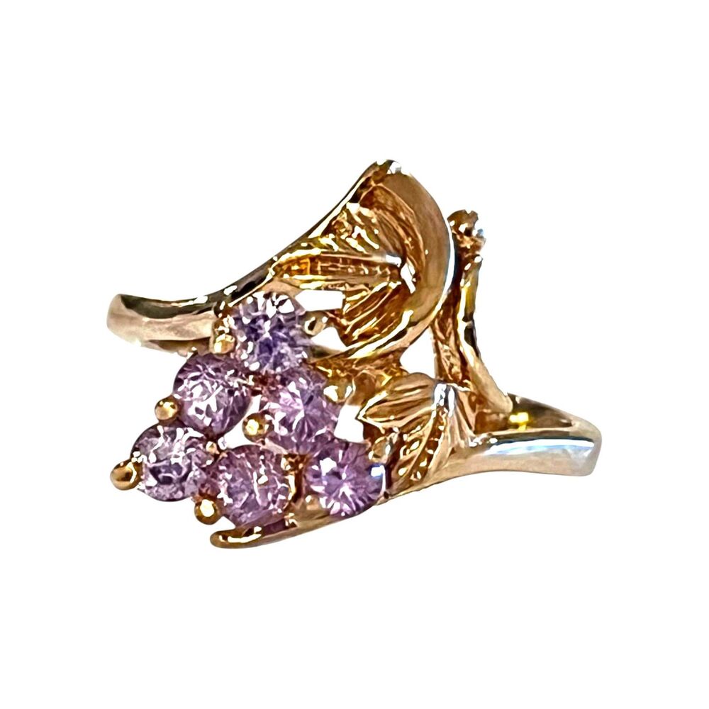 Vintage 1980s Grape Cluster Ring Size 6 Amethyst CZ 14KTGE Gold Plate - 14F